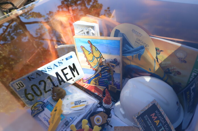 The contents of Johnson County's new time capsule, which will be buried later this year in the Johnson County Square.