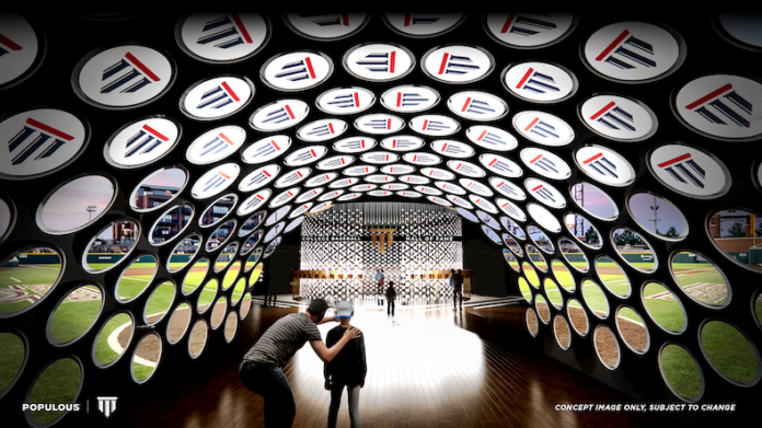 A concept image of the future College Baseball Hall of Fame museum located in the Museum at Prairiefire in Overland Park.
