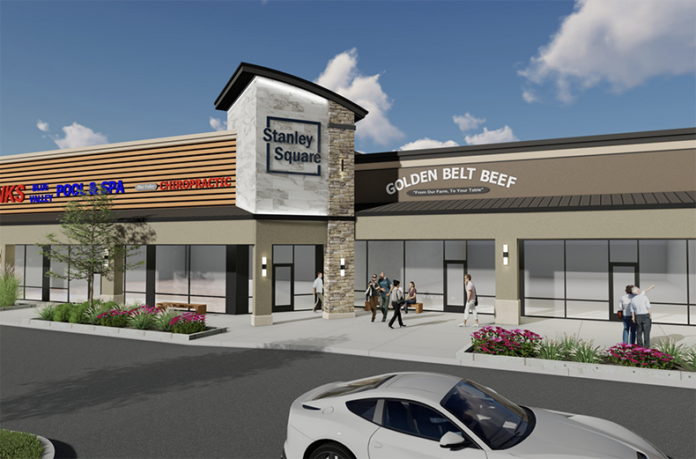 A concept rendering for the improvements planned at the Stanley Square shopping center in southern Overland Park funded in part by a CID.