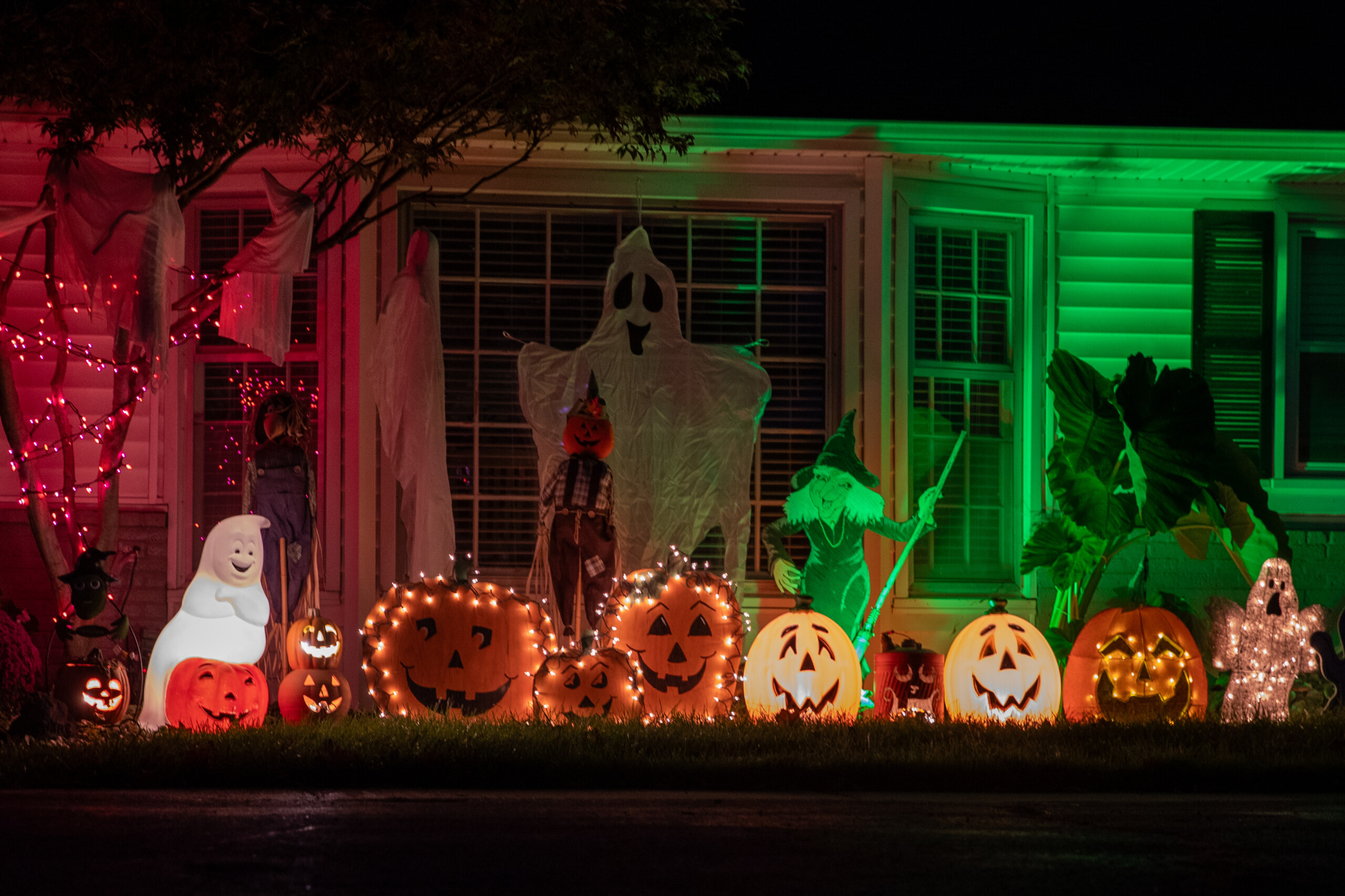 Pumpkins with lights outside of a home on the corner of Farley Street and West 88th Terrace in Overland Park.