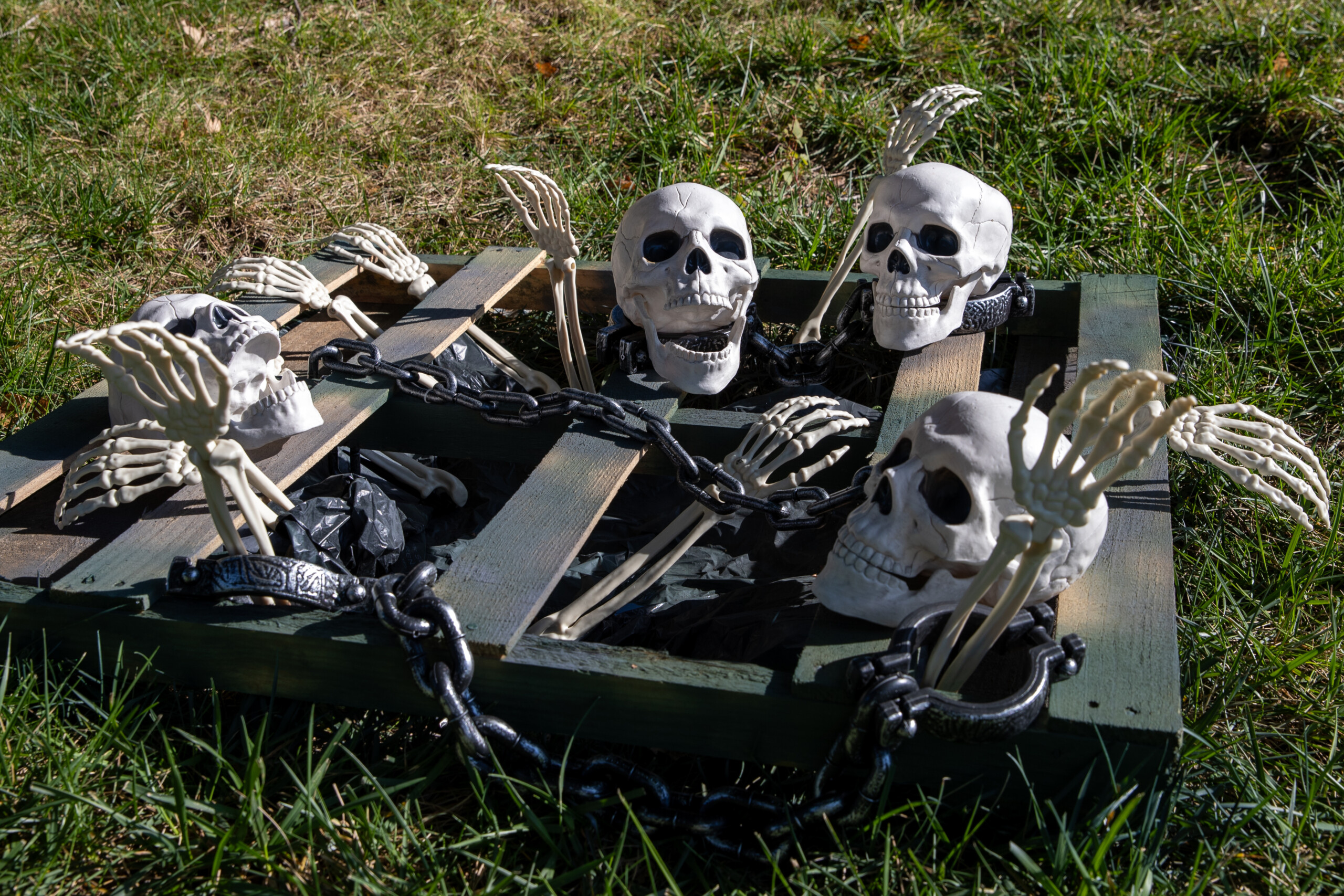 Skeleton decorations outside of a home on Windsor Drive and West 145th Street in Leawood.