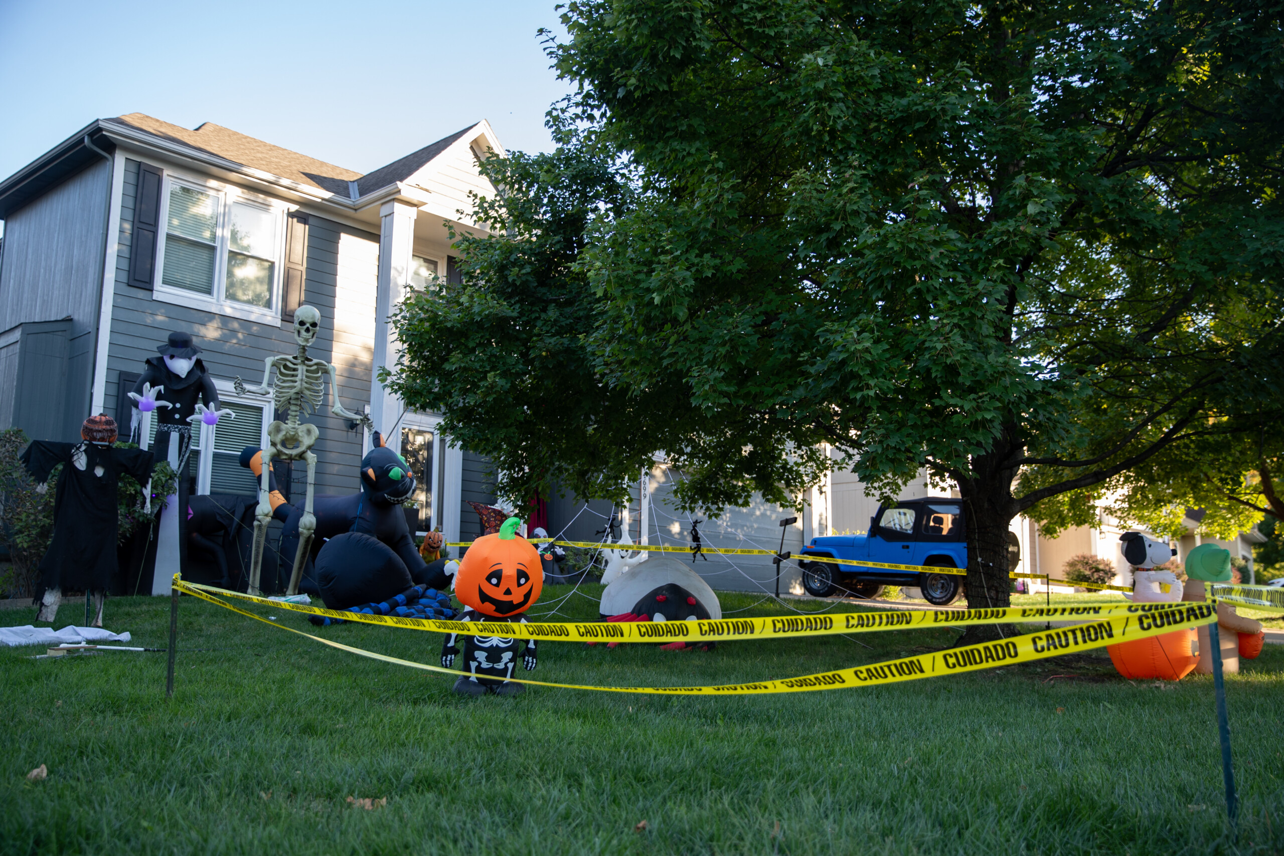 A yard covered in inflatable characters outside of a home on South Gallery Street and West 147th Street in Olathe.