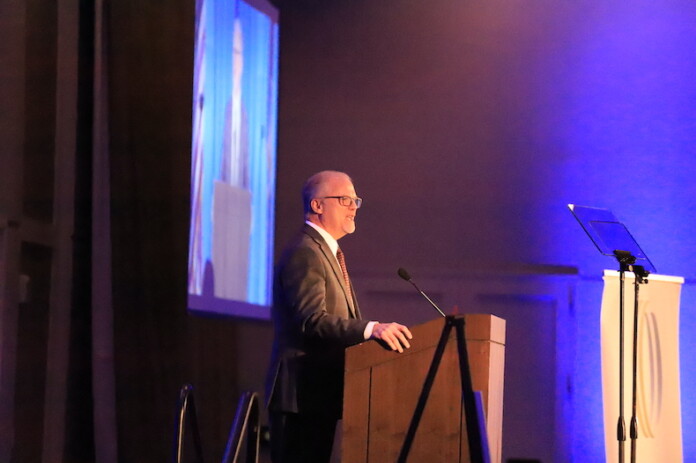 Olathe Mayor John Bacon at the 2024 State of the City. Photo credit Kaylie McLaughlin.