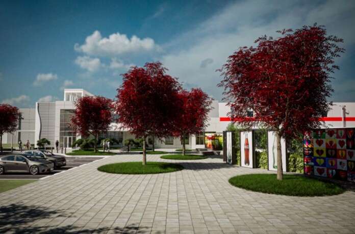 A conceptual rendering of the Heartland Coca-Cola bottling plant planned in southern Olathe.