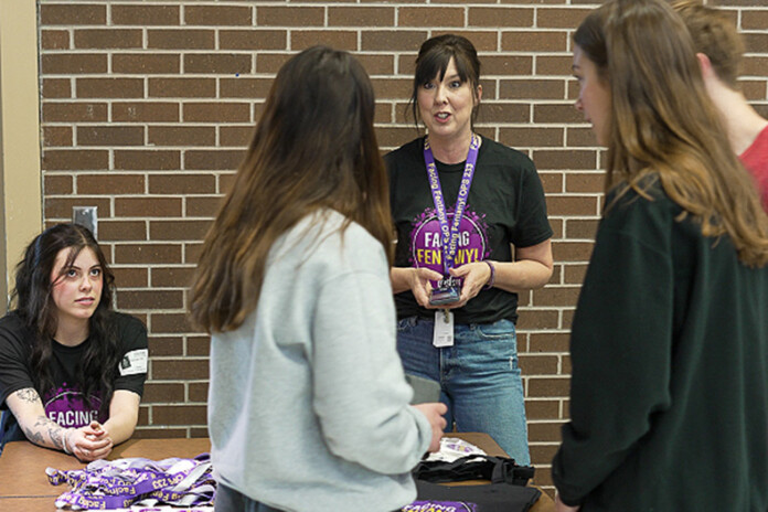 Heidi Tomassi at a National Fentanyl Awareness Day event at an Olathe high school. Photo courtesy Olathe Public Schools.