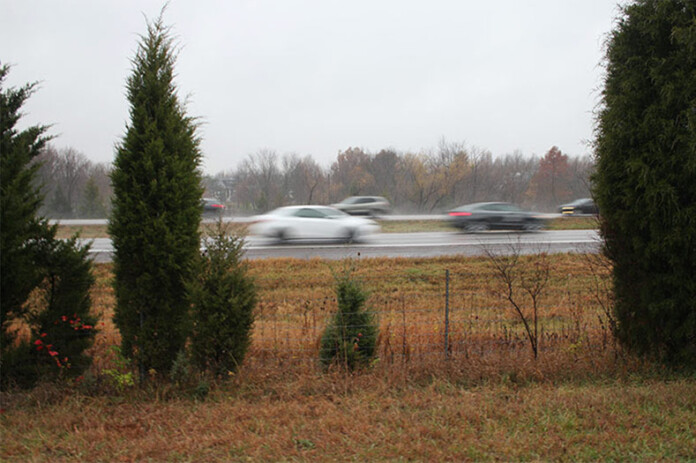 Traffic along K-10 near Lone Elm Road, where there is currently no interchange.