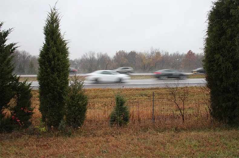 Traffic along K-10 near Lone Elm Road, where there is currently no interchange.