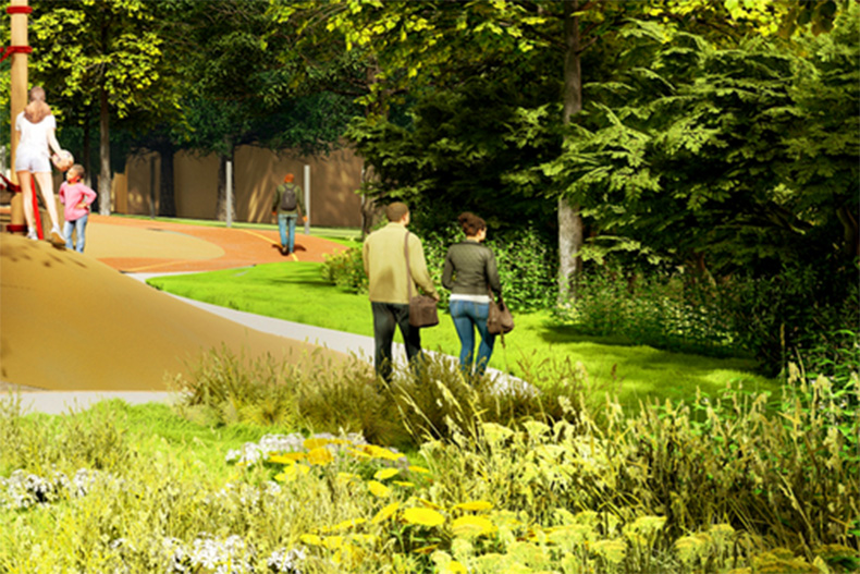 A rendering of one of three options for a new Westwood park.