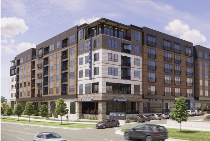 Mixed-use with apartments and retail proposed at 8036 Metcalf Avenue.