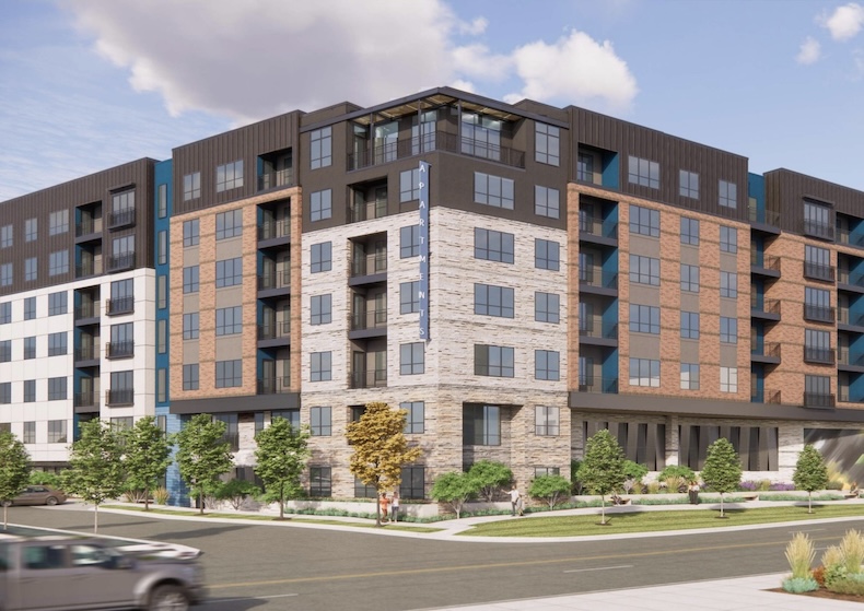 Mixed-use with apartments and retail proposed at 8036 Metcalf Avenue.