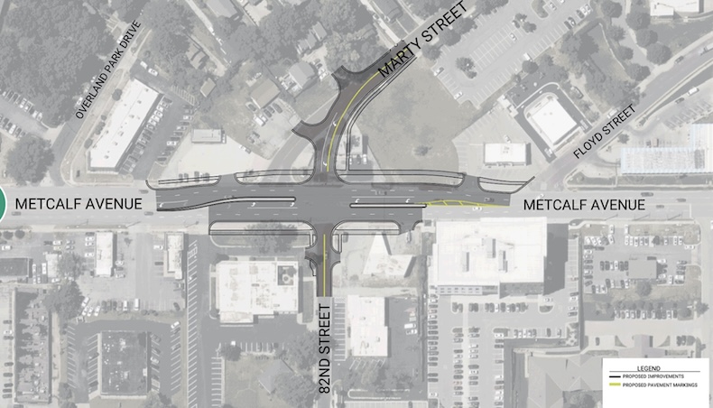 The planned configuration of 82nd Street and Metcalf Avenue near Marty Street.