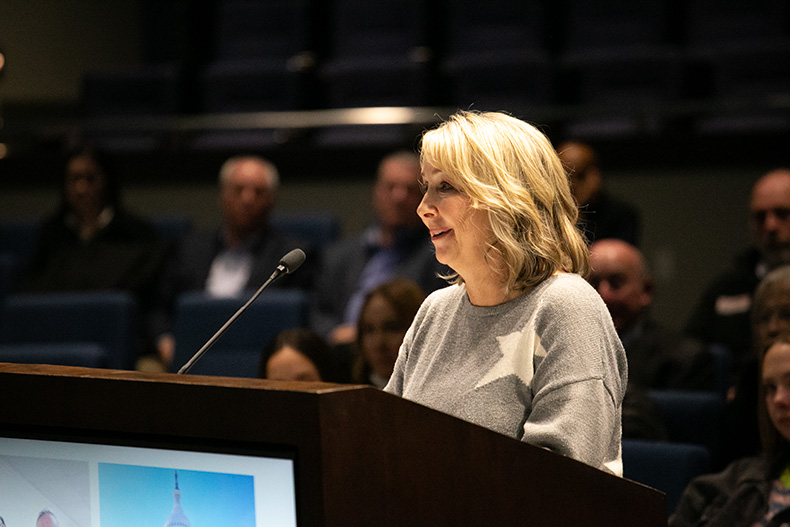 Amy Karlin, the widow of Joe Karlin, thanked city leaders for their tribute to her late husband.