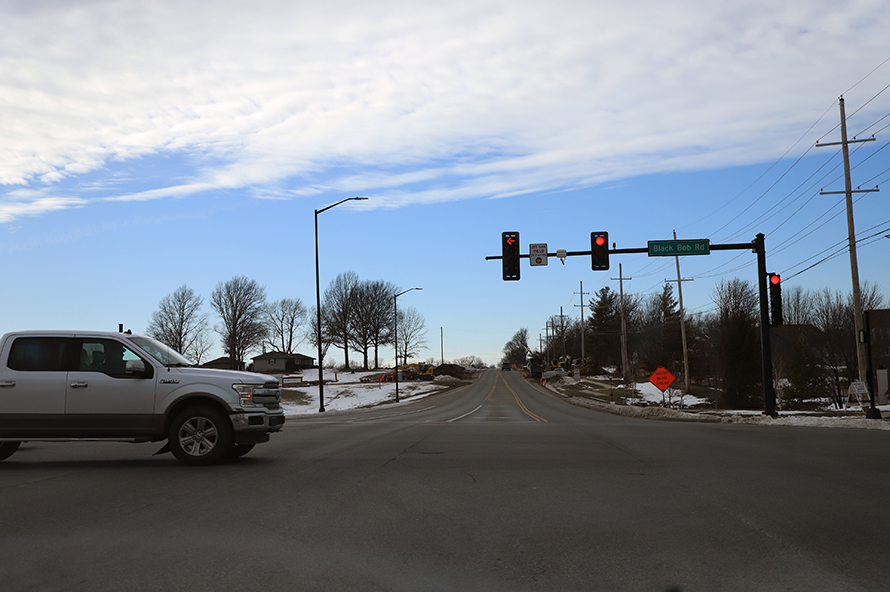 Above, Black Bob Road and 159th Street in Olathe. Photo credit Kaylie McLaughlin.