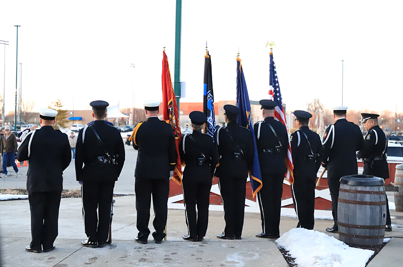 The honor guard lines up at a commemorative ceremony remembering Officer Deanna Rose on Jan. 27, 2025.