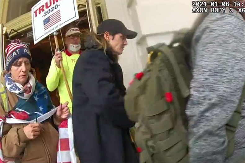 Esther Schwemmer, far left, at the U.S. Capitol on Jan. 6, 2021, as identified by an FBI agent.