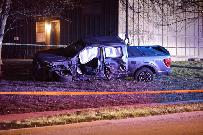 The truck crashed into a side yard on the west side of 109th Terrace and Hauser Street.