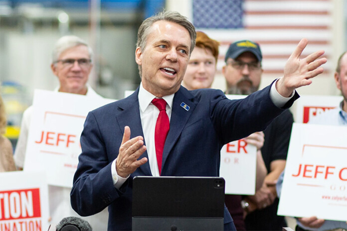 Jeff Colyer, candidate for Kansas governor, speaks to supporters at his first gubernatorial rally on May 15. Colyer, who briefly served as governor in 2018, entered a crowded field of candidates for the 2026 governor seat.