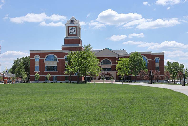 The Johnson County Administration building is on the edge of the Johnson County Square.