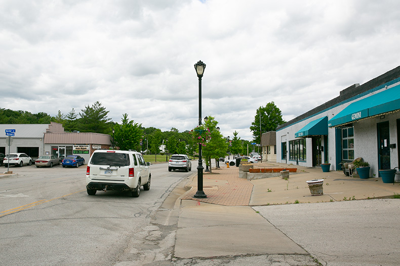 Historic downtown Merriam facing north.