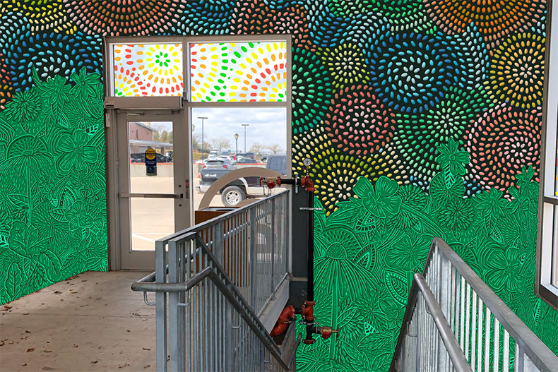 Milagros Collective's proposed mural for the parking structure at the Merriam Community Center.