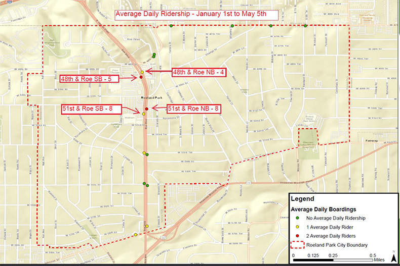 Roeland Park covered bus bench map