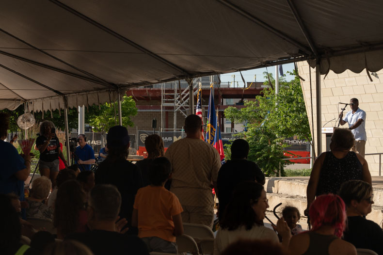 Family members of keynote speaker Victor Webb stand to be recognized. In his speech about his parents’ fight against public school segregation, Webb emphasized the strength of family in striving to lift up each new generation.