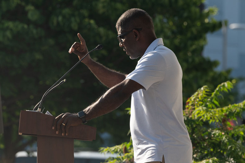 Keynote speaker Victor Webb delivers his remarks. “The fight to be included, the fight for diversity, and the fight to be considered equal, continues today,” he said.