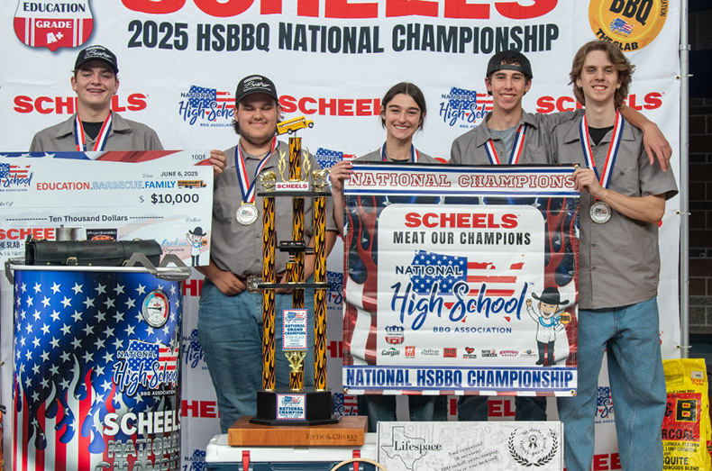 The SMSD Caught Smokin' team won the 2025 High School BBQ National Championship this year. From left: Logan Headley, Logan Sommerla, Lucy Hutton, Adam Eastland and Ben Imhoff.