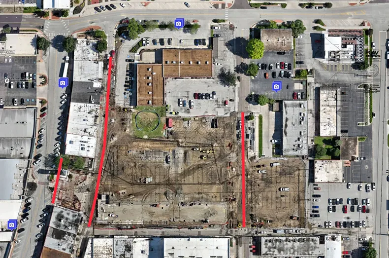 A map of the current closures near the incoming farmers market pavilion.