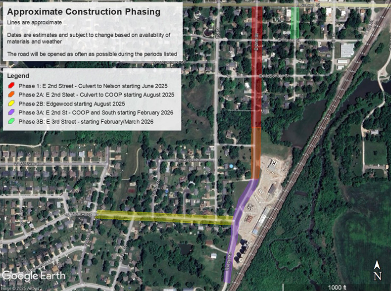 A map of the road construction project with phasing.