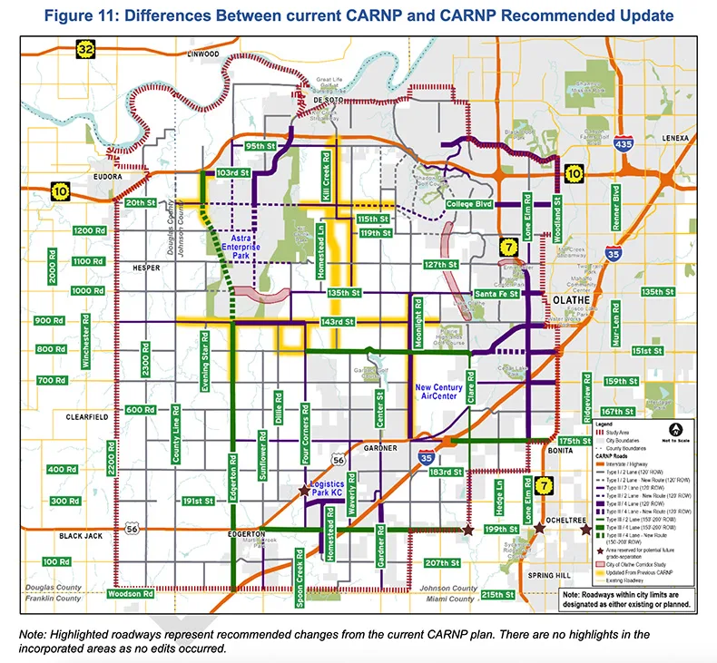 A map highlighting recommendedchanges from the current plan.