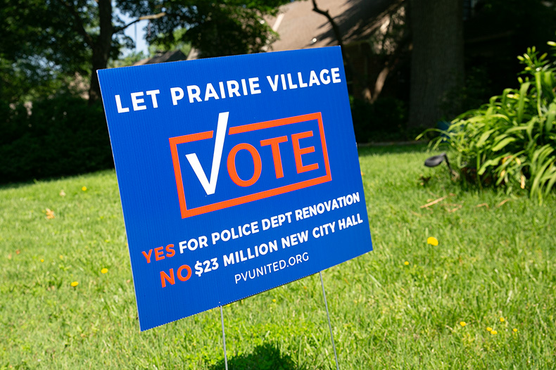 A PV United "Let Prairie Village Vote" sign