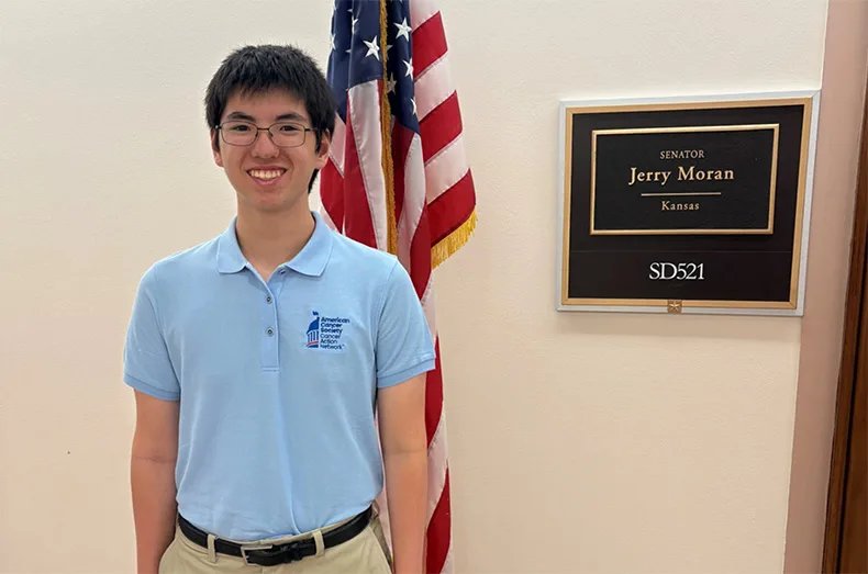 Matthew Chen, a senior at Blue Valley North High School, spoke with U.S. Sen. Jerry Moran of Kansas after a Senate Appropriations subcommittee hearing in June to review Trump’s budget request to shrink NIH funding.