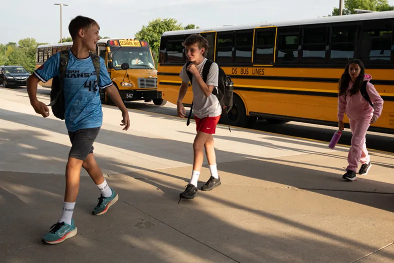 Buses drop off eager California Trail Middle School students.