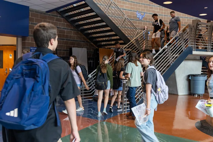 Freshmen at Gardner Edgerton High School during a passing period on Aug. 13.