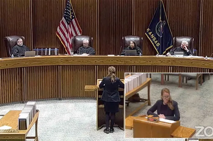 Attorney Jadh Kerr testifies before the Kansas Supreme Court about the validity of $21,000 in late fees in a landlord-tenant case.