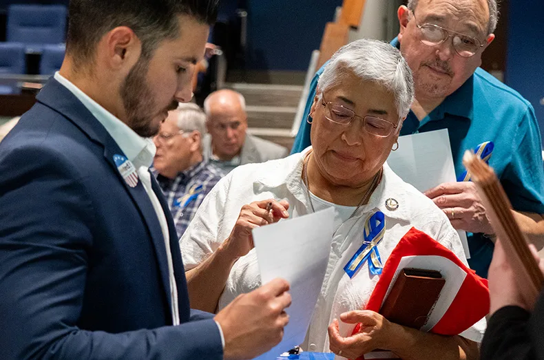 Rep. Susan Ruiz signs up to speak at the Aug. 5, 2025, Lenexa City Council meeting. She said it was upsetting that councilmember Melanie Arroyo couldn’t confront the person who questioned her citizenship.