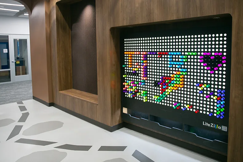 A life-sized "Lite-Brite" inside Tomahawk Elementary 