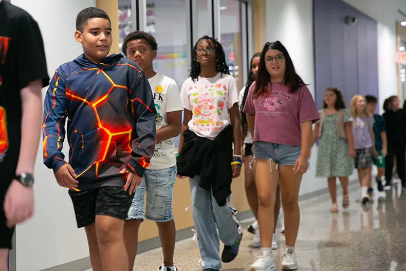 Students walk the halls of Tomahawk Elementary 