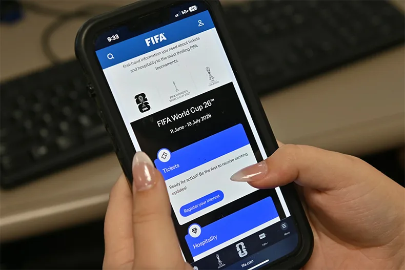 The FIFA World Cup page on a cell phone shows how users can register their interest in tickets and other offerings for next year's event in Kansas City and the rest of the country. Photo made on Sept. 9, 2025.