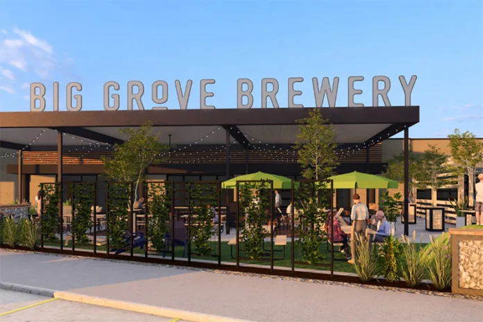 A rendering of Big Grove Brewery's patio.