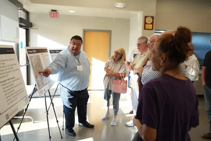 Simon Sun, a project manager on KDOT's Gardner bridge replacement, talked through the phases with residents during an open house on Thursday, Sept. 25. The meeting walked residents through the project's design, three phases, traffic impacts and allowed residents to give feedback.