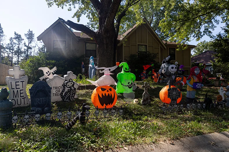 A yard is filled with Halloween inflatables near Antioch Road and West 72nd Terrace in Overland Park.