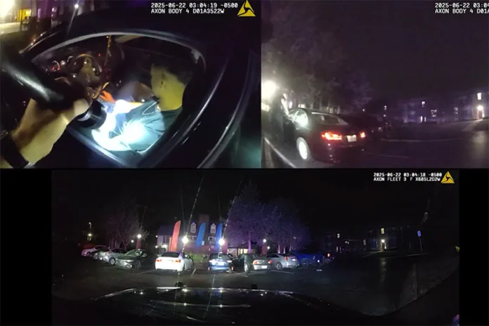 Three police camera views depicting the scene of the shooting incident.