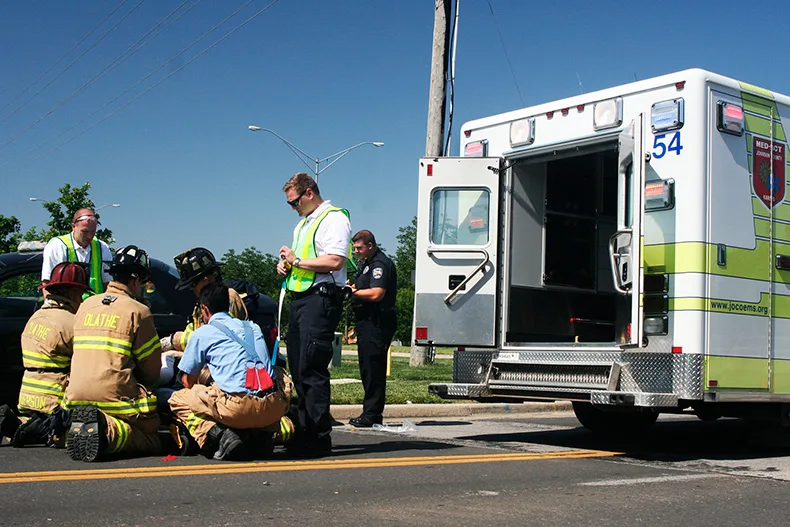 Johnson County Med-Act paramedics on the scene in an undated photo.