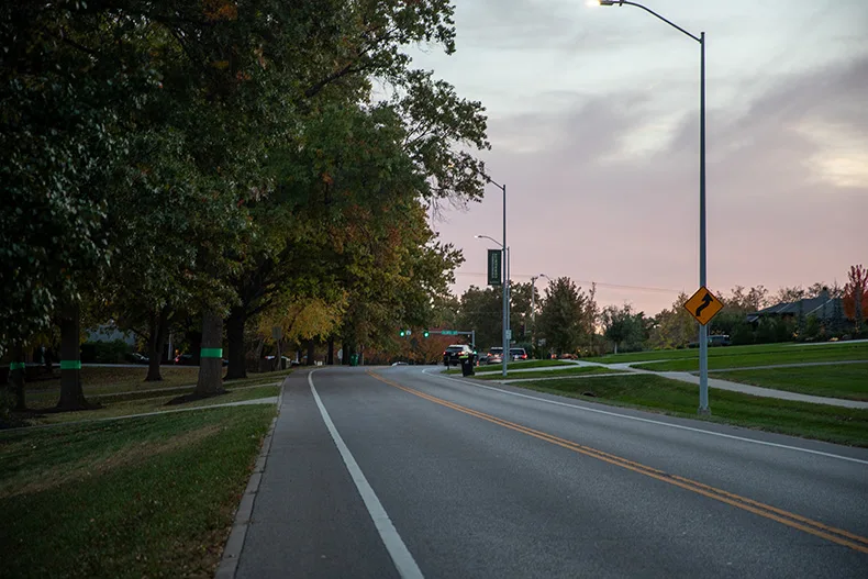 Looking south on Lee Boulevard toward 103rd Street, near the site of a deadly crash involving 10-year-old Duke Ommert on his e-scooter.
