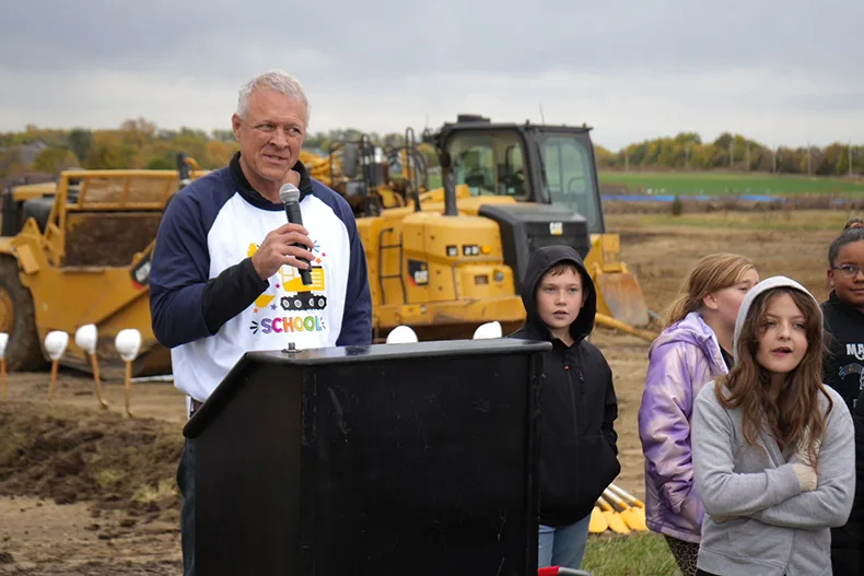 Superintendent Brian Huff thanks the Gardner Edgerton community for attending the groundbreaking of the district’s new elementary school on Nov. 8.