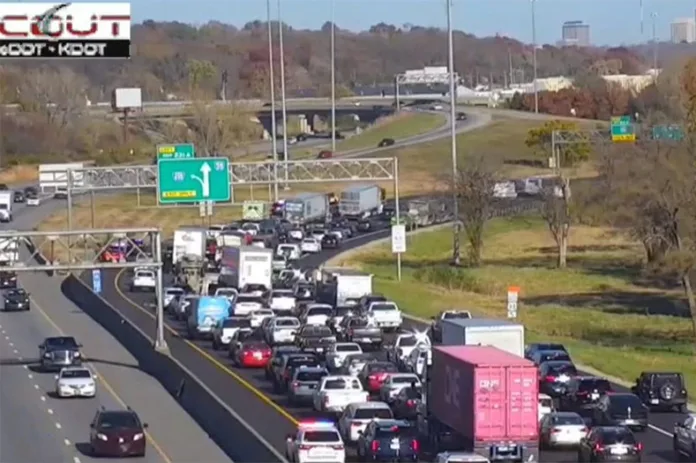 Crash on I-35 in Overland Park causes miles-long traffic jam