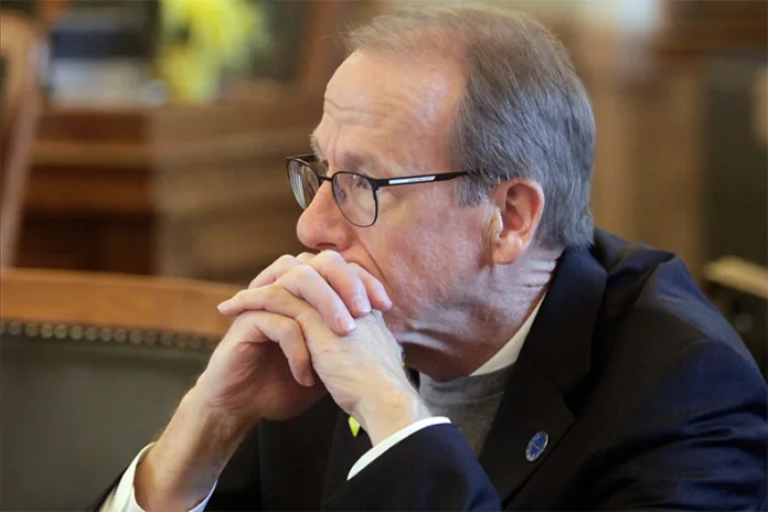 Kansas state Rep. Mark Schreiber, seen here in 2023, was one of 10 Republican holdouts in the chamber for a special session on redistricting.
