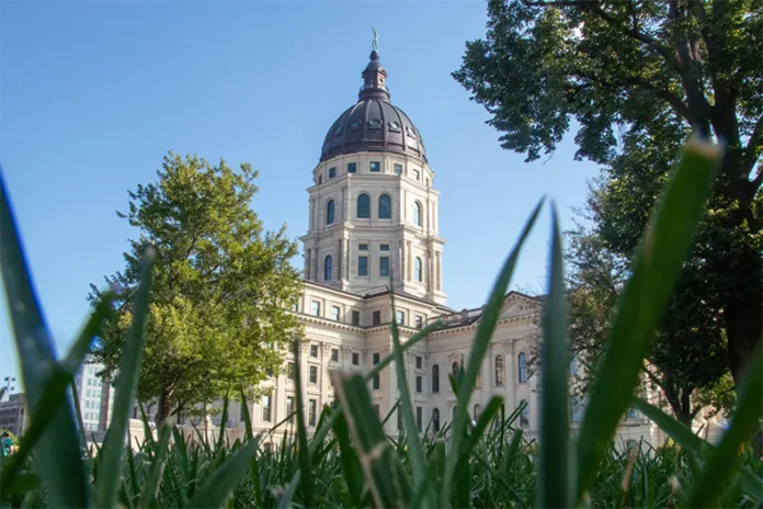 The Kansas Statehouse is seen in Topeka.